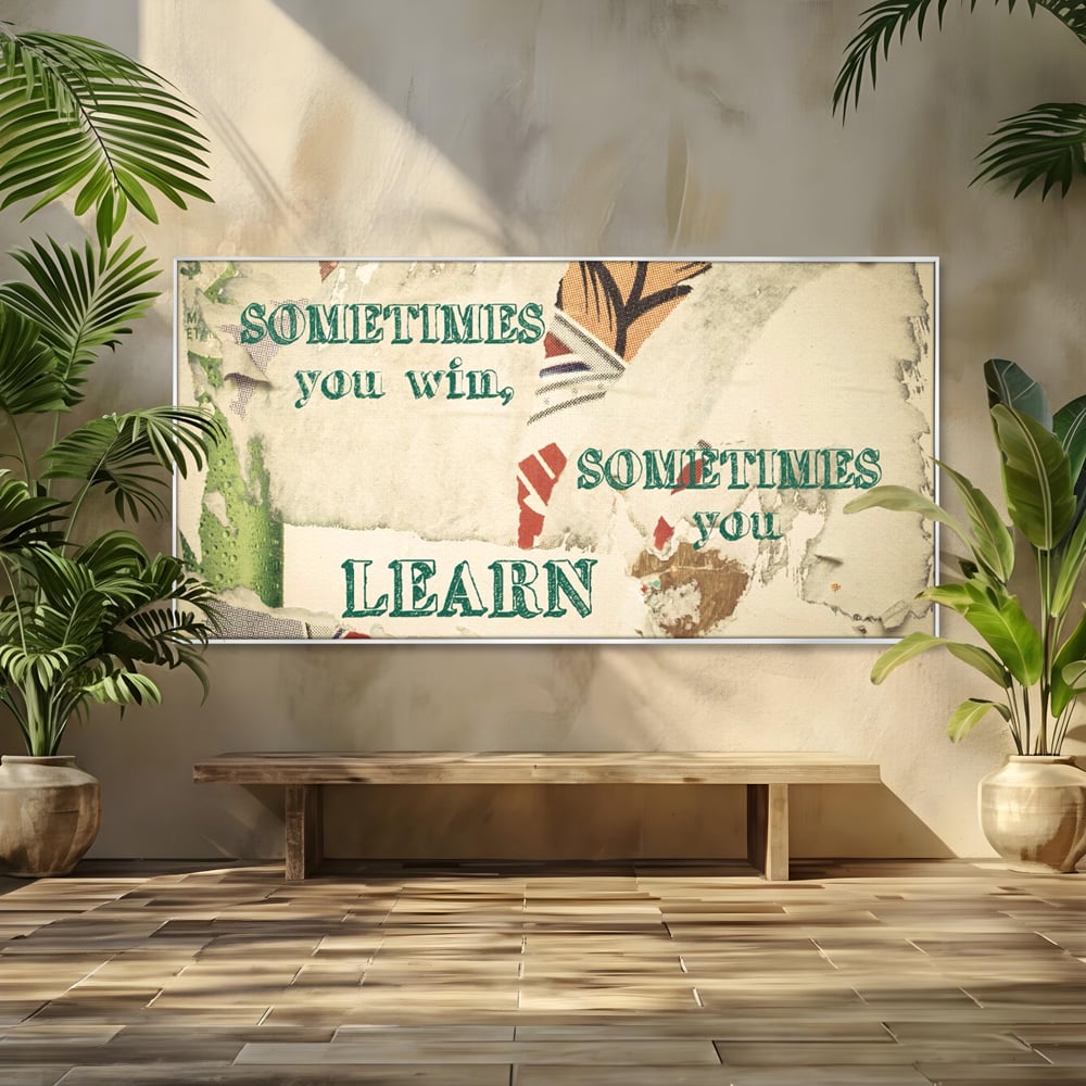 Tablou canvas cu tablou canvas cu mesaj motivational, in rama de aluminiu argintiu